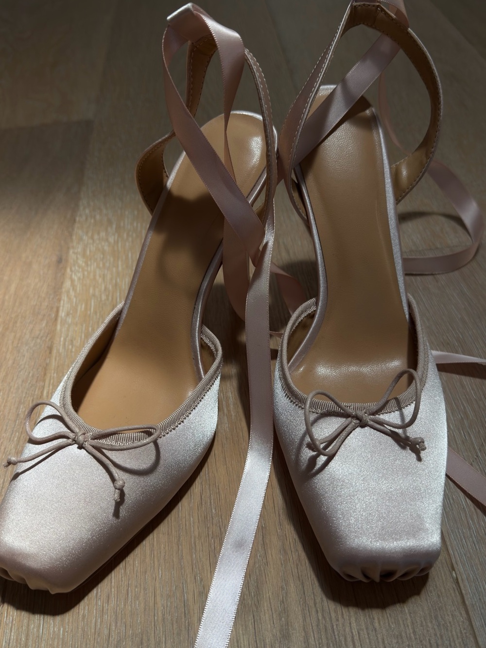 Blush Pink Satin Ballet Flats w/ Ribbon Ankle Ties Brand New Never Worn SZ 8